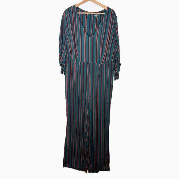 Wild Fable Striped V Neck Wide Leg Indie Flowy Jumpsuit Teal Multicolor - Picture 2 of 14
